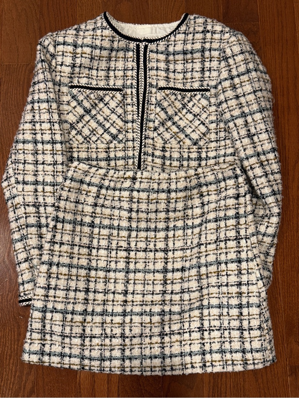 House of Harlow 1960 Cream & Navy Tweed Bouclé Blazer